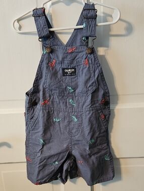 OshKosh B'gosh Navy Shortall Overalls with Red and Teal Dino Embroidery